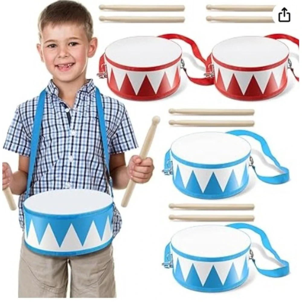 Musicube Kids Hanging Drum Set Blue White Zigzag Pattern with Drumsticks NEW